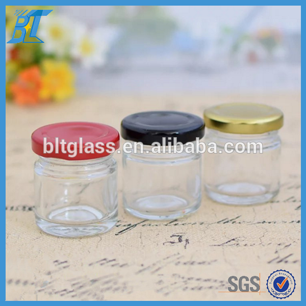 Mini skinny glass honey jar 35ml 1oz with tin lid whole sale