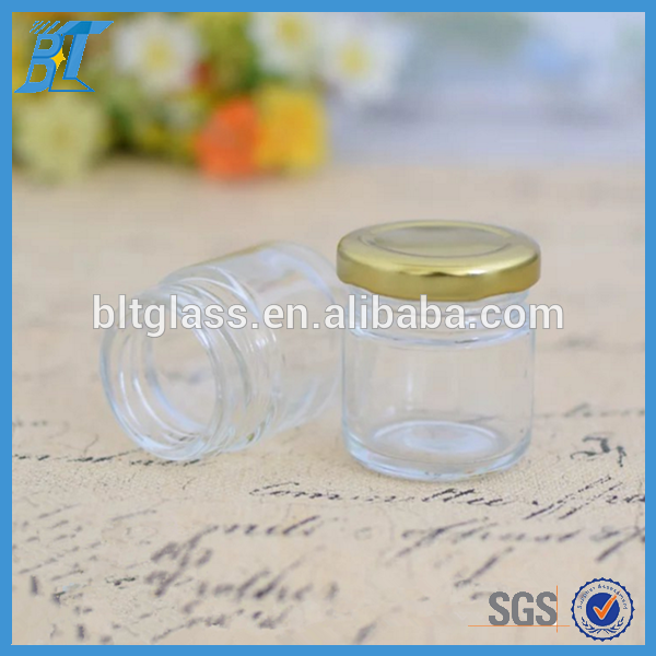 Mini skinny glass honey jar 35ml 1oz with tin lid whole sale