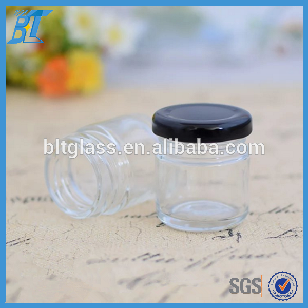 Mini skinny glass honey jar 35ml 1oz with tin lid whole sale