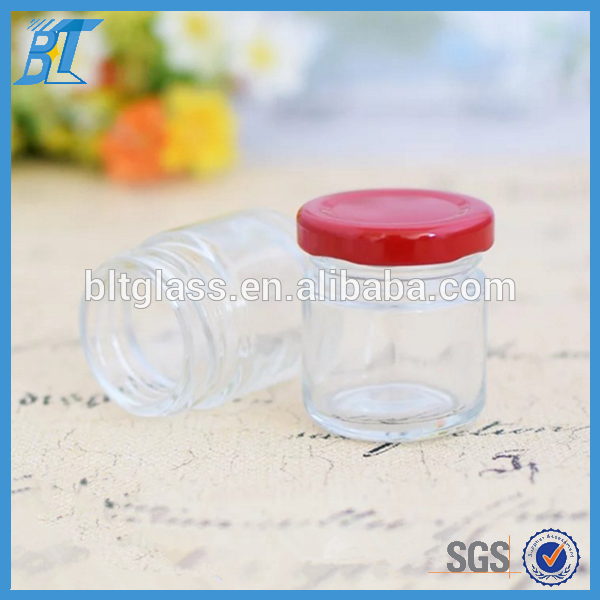 Mini skinny glass honey jar 35ml 1oz with tin lid whole sale