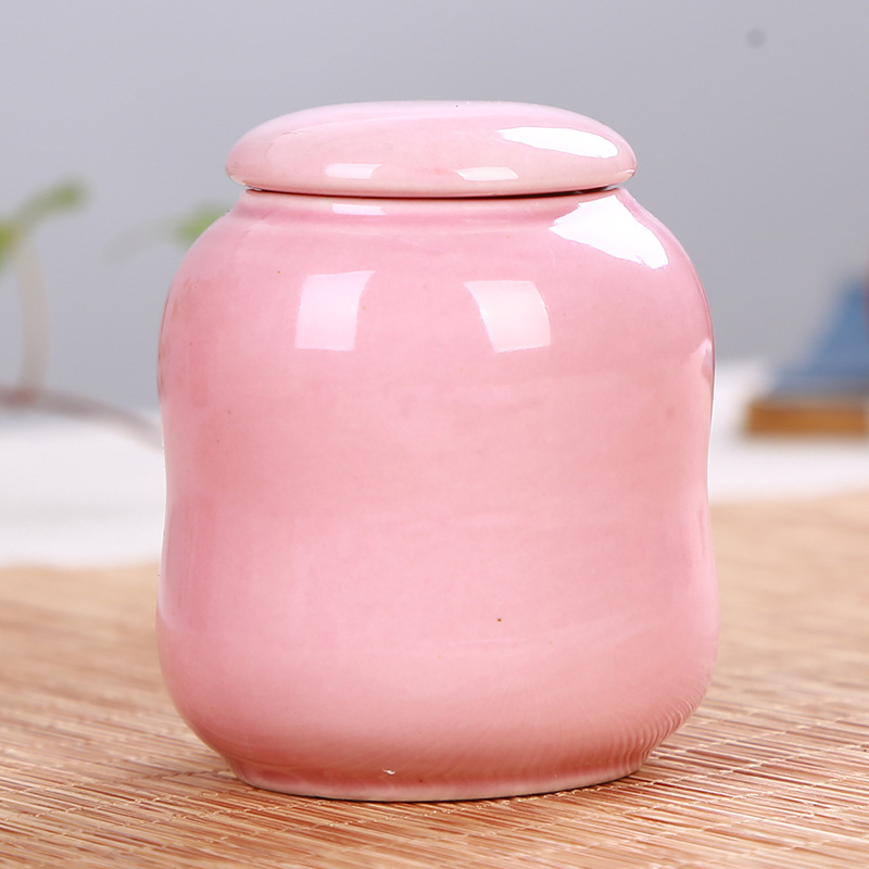 Mini small capacity ceramics Glazed Cream Rouge tea leaf jar