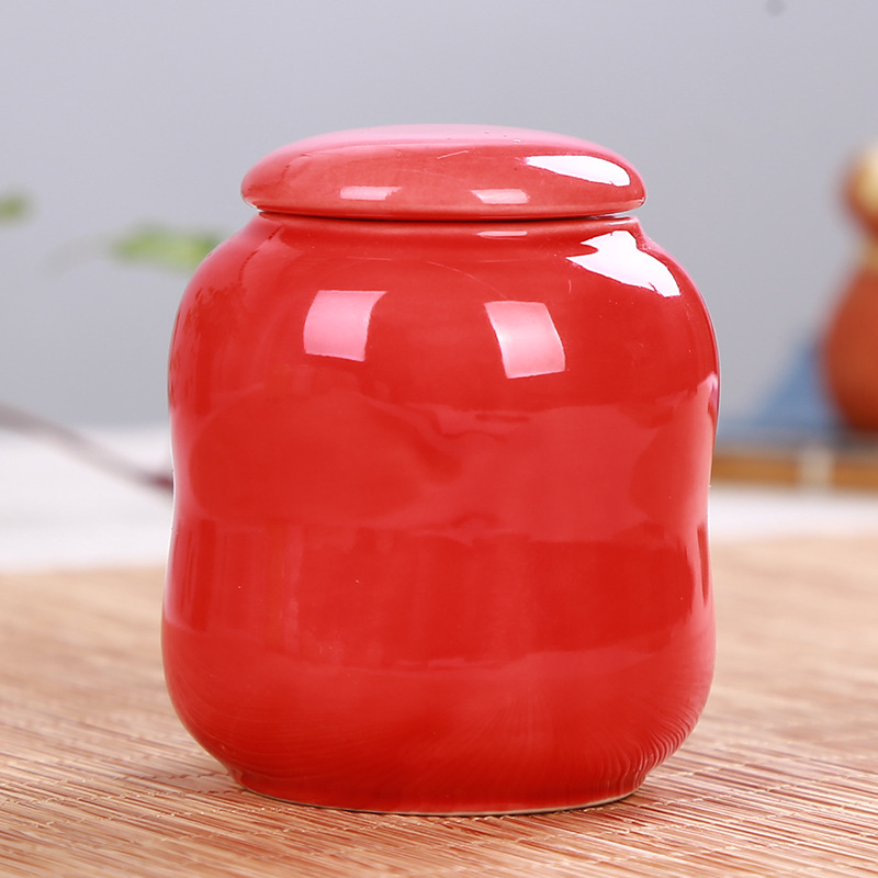 Mini small capacity ceramics Glazed Cream Rouge tea leaf jar