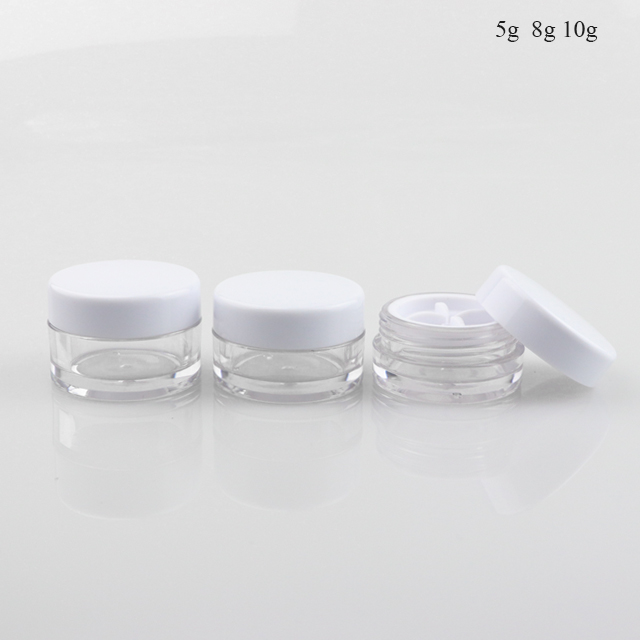 Mini transparent sample round shape 5g 8g 10g plastic cosmetic eye cream jar with colorful lid