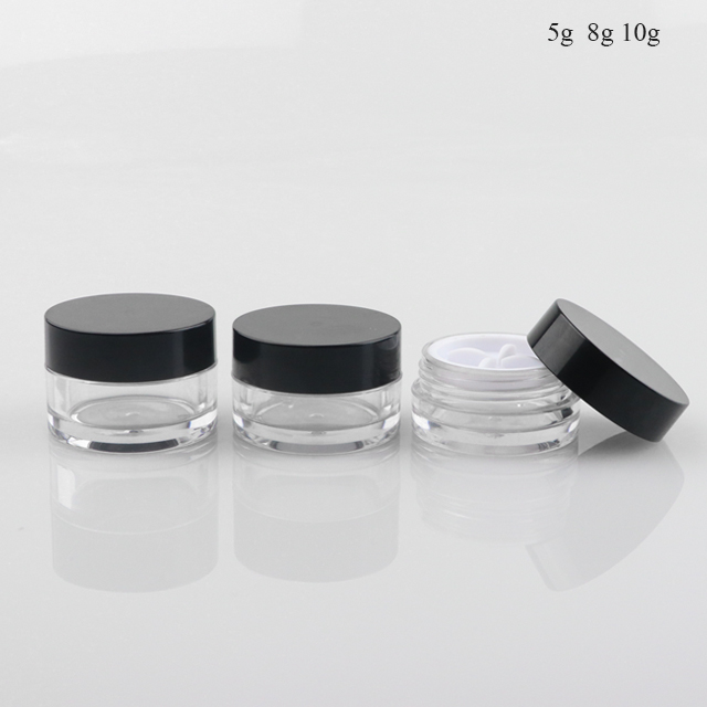 Mini transparent sample round shape 5g 8g 10g plastic cosmetic eye cream jar with colorful lid