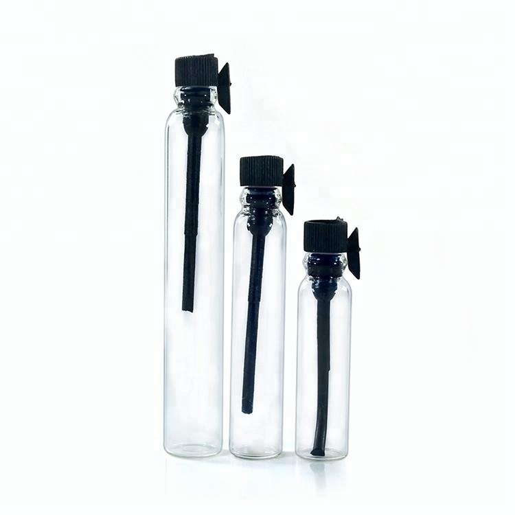 Mini travel packaging 1ml 2ml 3ml glass perfume bottle with black cap