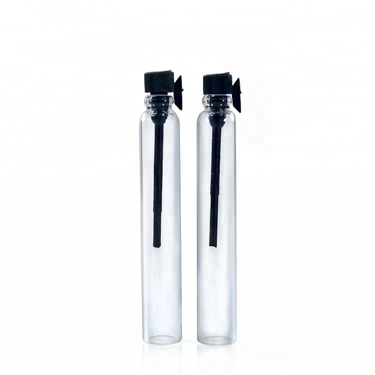 Mini travel packaging 1ml 2ml 3ml glass perfume bottle with black cap