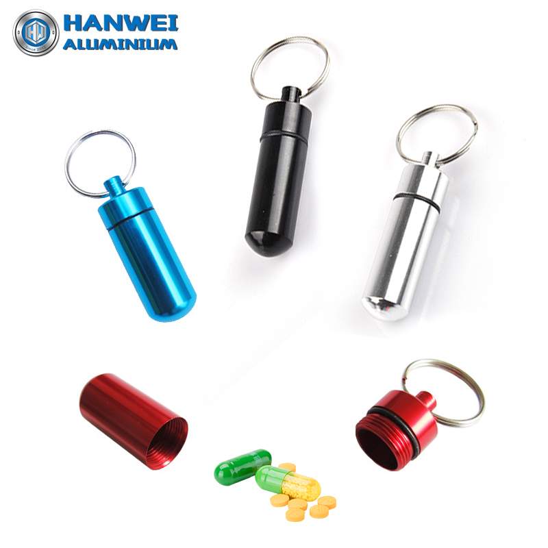Mini waterproof pill medicine container aluminum bottle with key ring