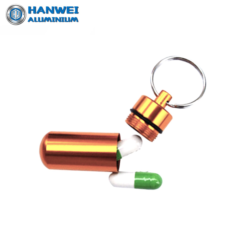 Mini waterproof pill medicine container aluminum bottle with key ring