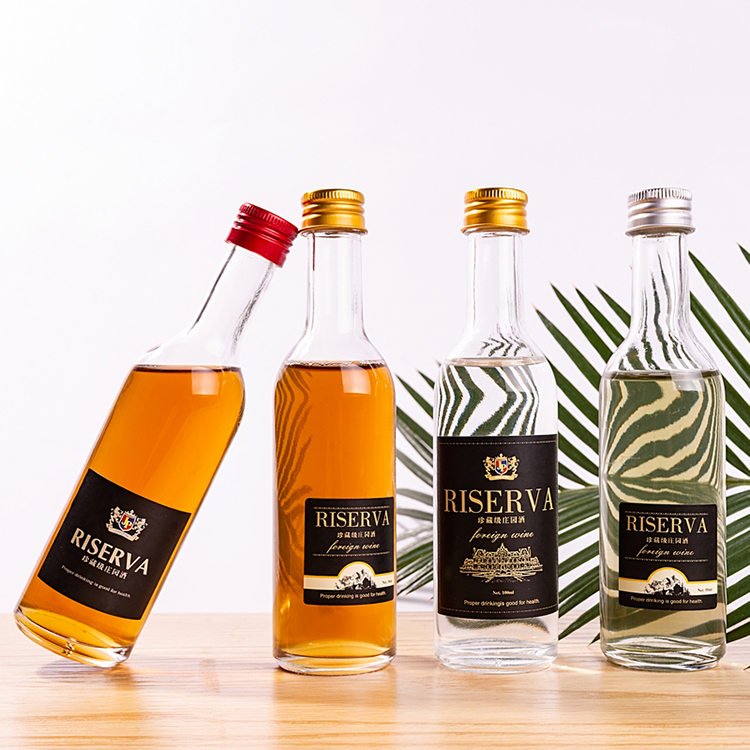 Miniature mini glass wine bottles round empty 100ml glass whisky, liquor alcohol spirits wine bottles with screw lid