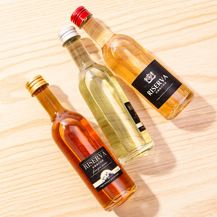 Miniature mini glass wine bottles round empty 100ml glass whisky, liquor alcohol spirits wine bottles with screw lid