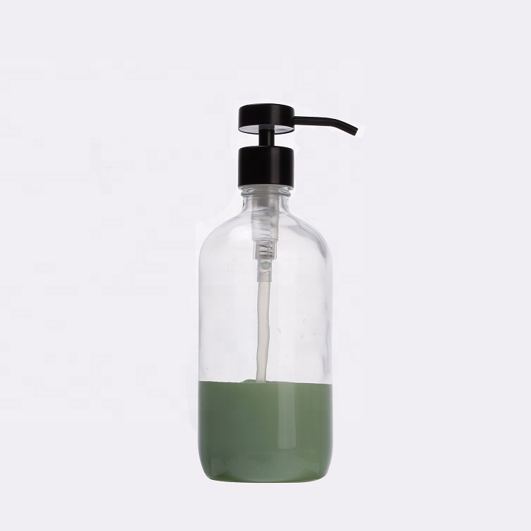 Mocale 16 OZ 500 ml White black spray bottle glass shampoo amber bottles with trigger lotion pump