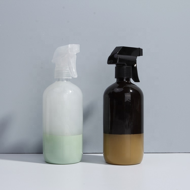 Mocale 16 OZ 500 ml White black spray bottle glass shampoo amber bottles with trigger lotion pump