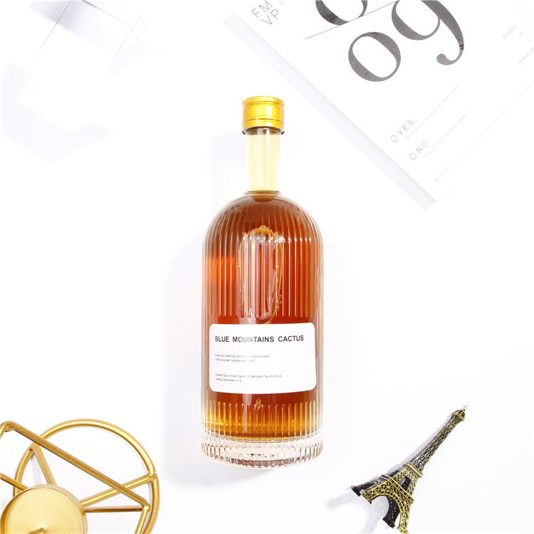 Mocale 16oz Glass Bottles Blandy Nordic Heavy Base Ribbed Glass Liquor Bottle with T-Top Synthetic Cork