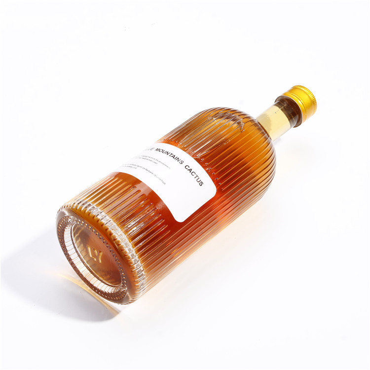 Mocale 16oz Glass Bottles Blandy Nordic Heavy Base Ribbed Glass Liquor Bottle with T-Top Synthetic Cork