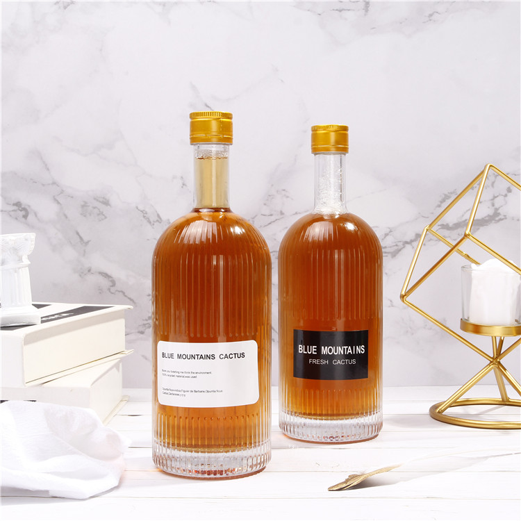 Mocale 16oz Glass Bottles Blandy Nordic Heavy Base Ribbed Glass Liquor Bottle with T-Top Synthetic Cork