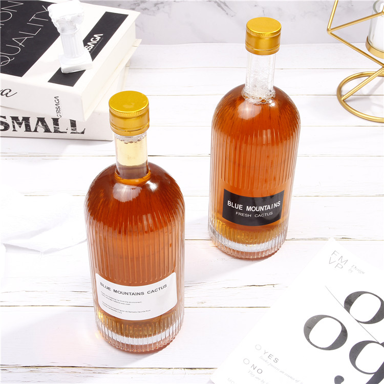 Mocale 16oz Glass Bottles Blandy Nordic Heavy Base Ribbed Glass Liquor Bottle with T-Top Synthetic Cork