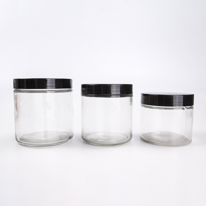 Mocale 250 ml Cylinder Glass Jar with Black Screw Lid Hot Filling Glass Sauce Jar