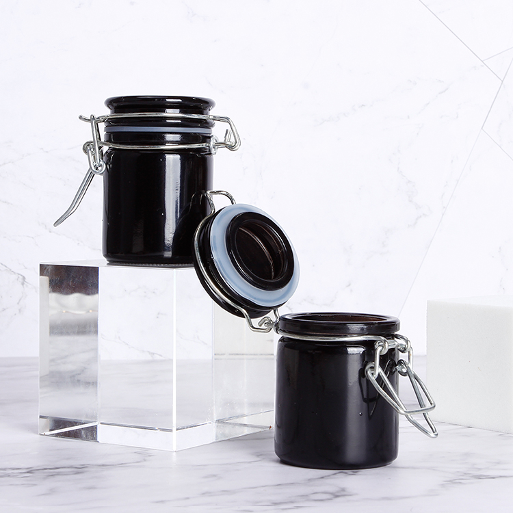 Mocale Light Proof 50 g Glass Jar UV Protection Opaque Airtight Black Glass Herb Storage Jar with Swing Top