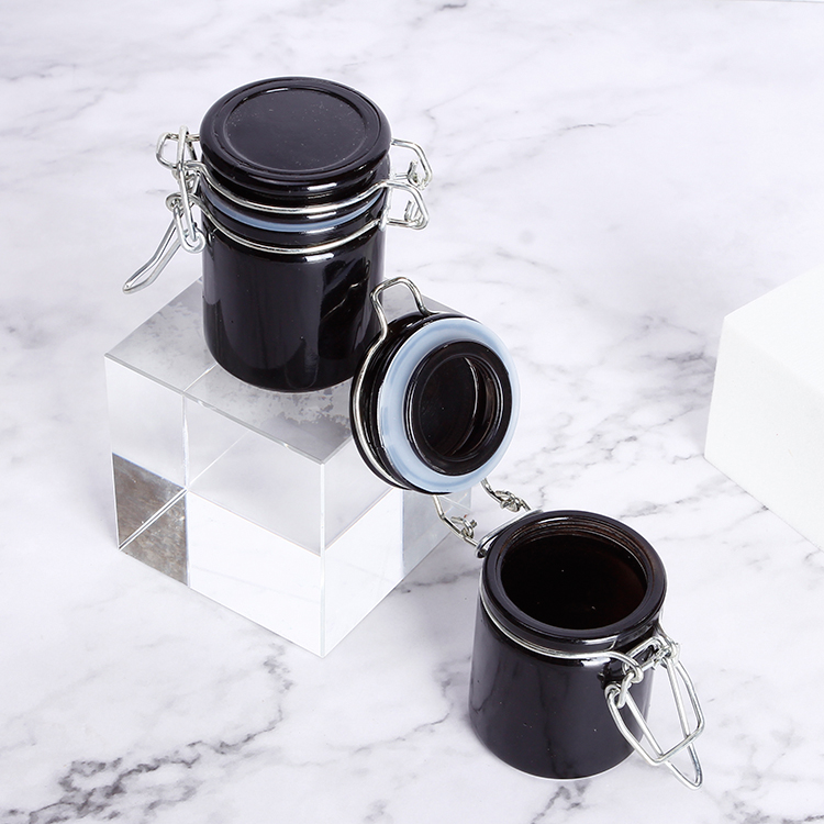 Mocale Light Proof 50 g Glass Jar UV Protection Opaque Airtight Black Glass Herb Storage Jar with Swing Top