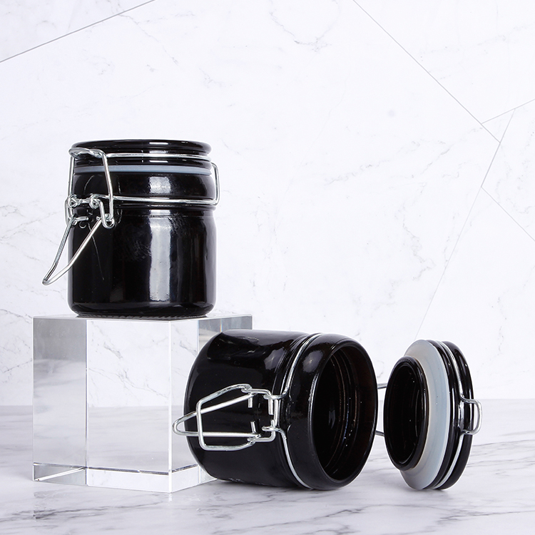 Mocale Light Proof 50 g Glass Jar UV Protection Opaque Airtight Black Glass Herb Storage Jar with Swing Top