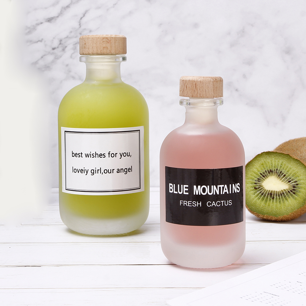 Mocale Luxury Glass Bottle 100ml 250ml Flint Frosted Juice Gin whisky kombucha cold brew coffee 375ml 500ml 8oz Cork Stopper