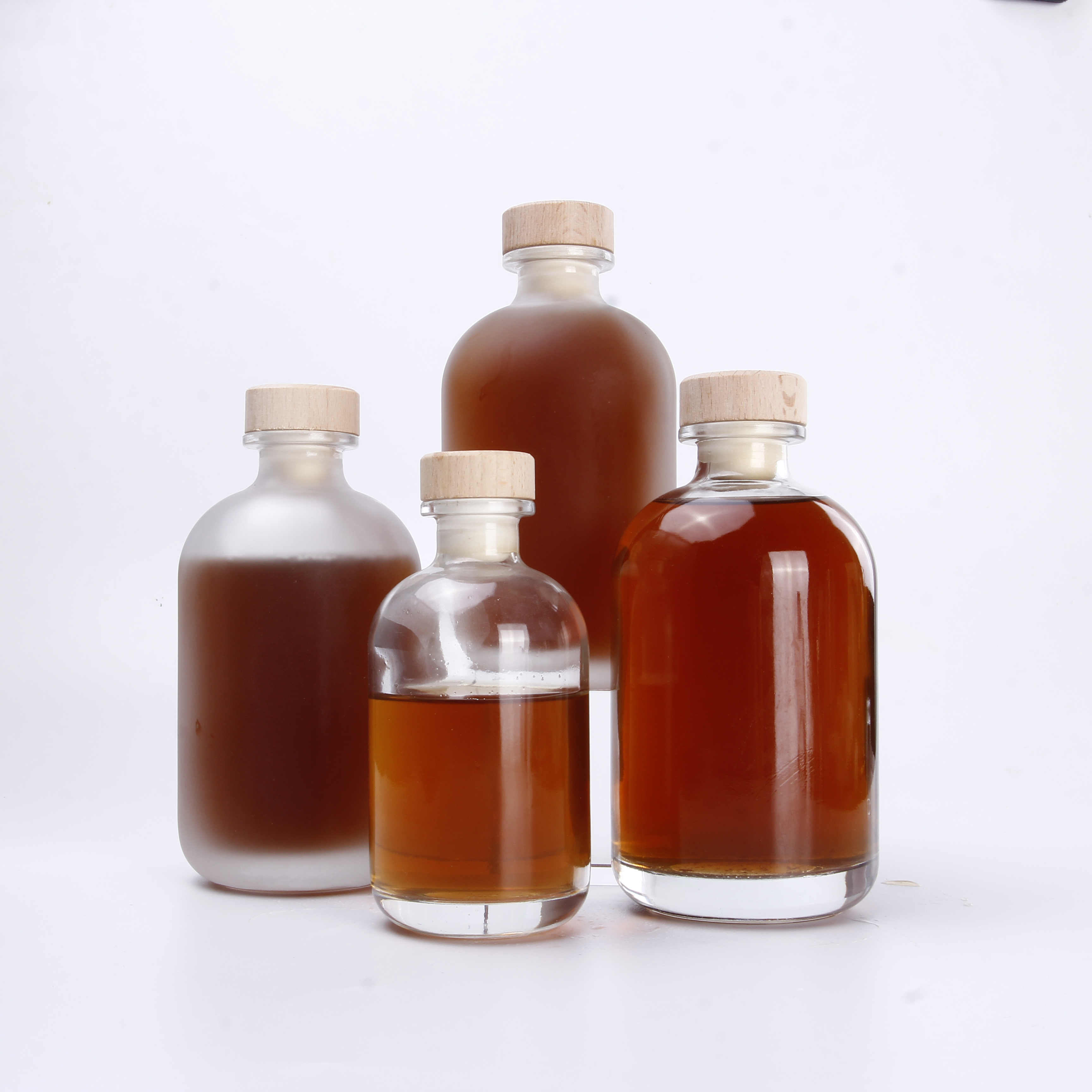 Mocale Luxury Glass Bottle 100ml 250ml Flint Frosted Juice Gin whisky kombucha cold brew coffee 375ml 500ml 8oz Cork Stopper