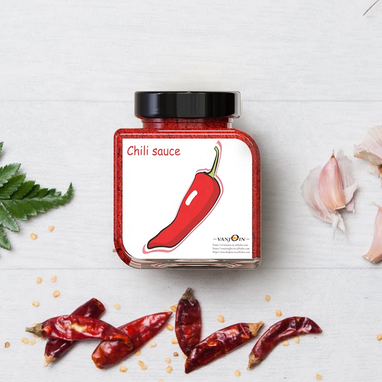 Mocale New Design 350ml Square Spice Jar Custom Logo Hot Pepper Glass Condiment Jars With Label