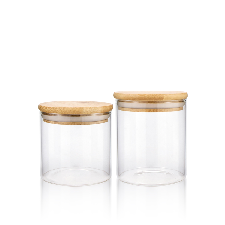Modern 120 150 200 250 ml heat proof containers wide mouth tea storage borosilicate glass jars with airtight bamboo lid