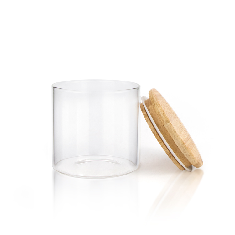 Modern 120 150 200 250 ml heat proof containers wide mouth tea storage borosilicate glass jars with airtight bamboo lid