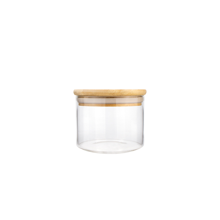 Modern 120 150 200 250 ml heat proof containers wide mouth tea storage borosilicate glass jars with airtight bamboo lid