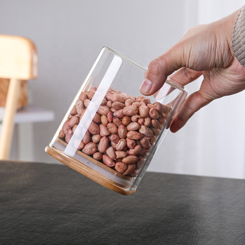 Modern Design Amazon Pyrex Cereal With Sealed Bamboo Lid Square Glass Jar Cookies Storage Container
