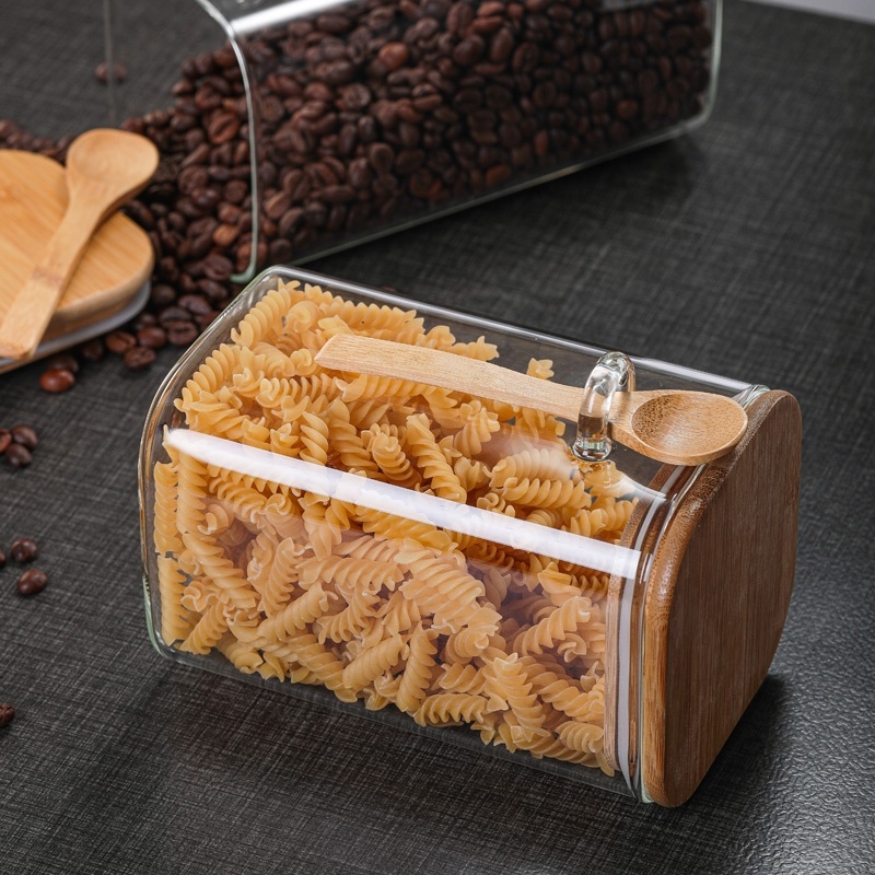 Modern Design Amazon Pyrex Cereal With Sealed Bamboo Lid Square Glass Jar Cookies Storage Container