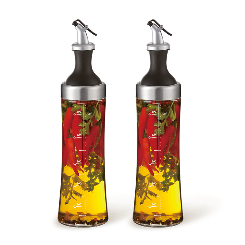 Modern Glass Olive Oil and Vinegar Dispenser, Wide Opening for Easy Refill and Cleaning, BPA Free Pouring Spouts, 18 Oz