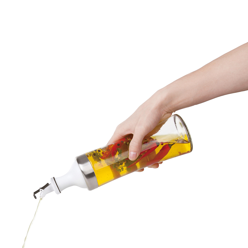 Modern Glass Olive Oil and Vinegar Dispenser, Wide Opening for Easy Refill and Cleaning, BPA Free Pouring Spouts, 18 Oz