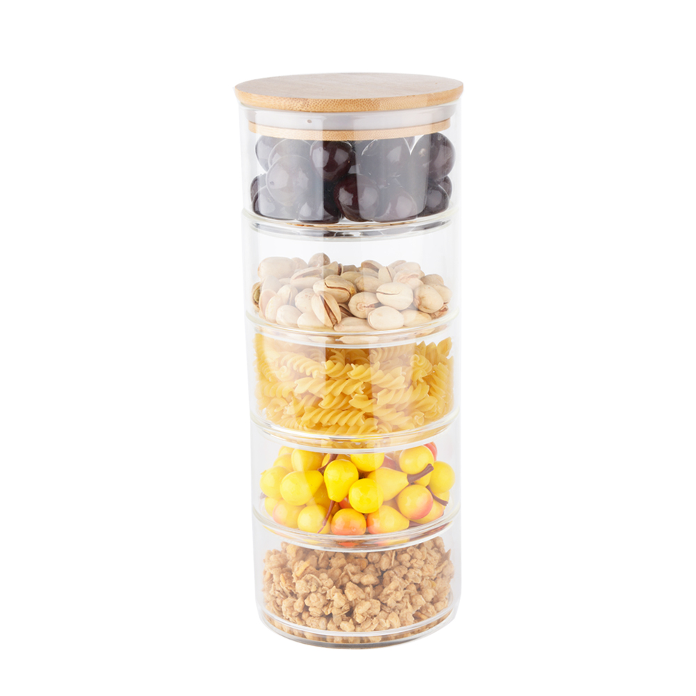 Modern design clear stackable glass jars with bamboo lid