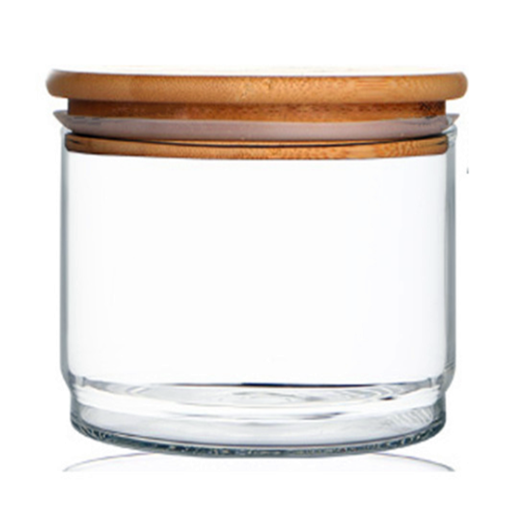Modern design clear stackable glass jars with bamboo lid