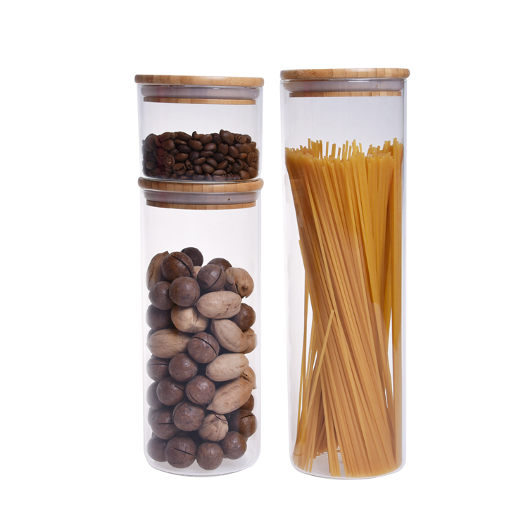 Modern design food grade glass jars bamboo lid