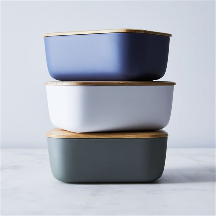 Modern simple style matte rectangle butter kitchen containers jar ceramic food storage jars with bamboo lid