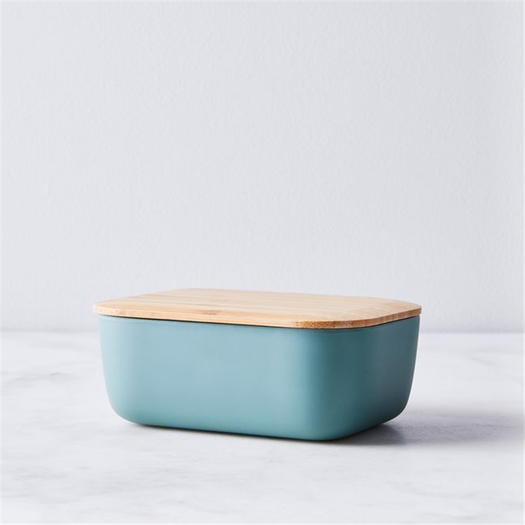 Modern simple style matte rectangle butter kitchen containers jar ceramic food storage jars with bamboo lid
