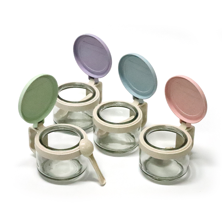 Moisture proof wheat straw degradable plastic kitchen salt chili sauce seasoning jar tableware with lid