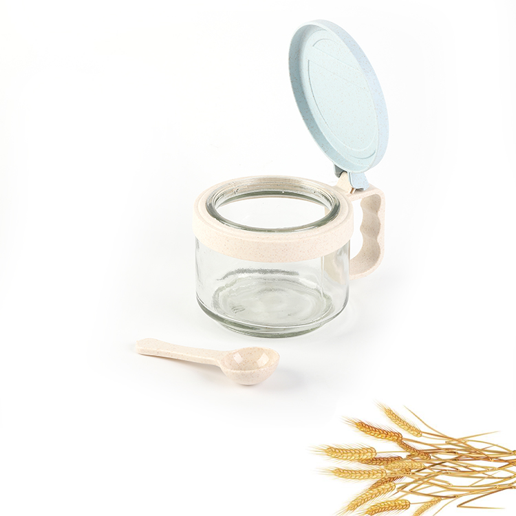 Moisture proof wheat straw degradable plastic kitchen salt chili sauce seasoning jar tableware with lid
