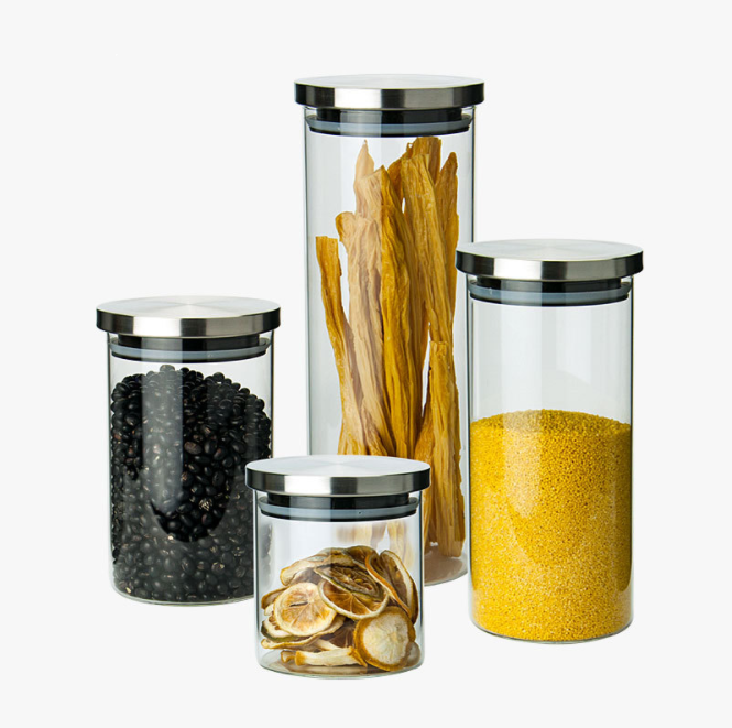Moistureproof Borosilicate Food Glass Jar Storage WIth Stainless Steel Lid