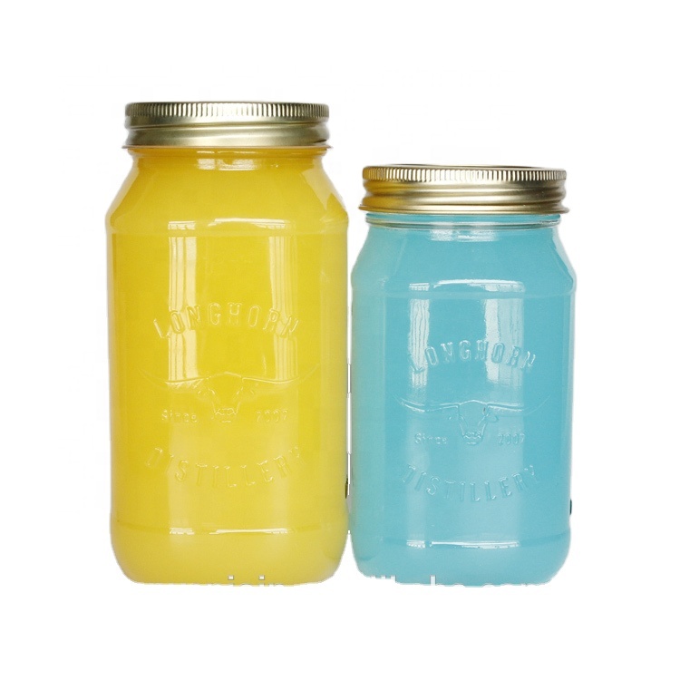 Moonshine Glass Mason Jar 16oz 25oz With Embossed Logo For Food Beverages