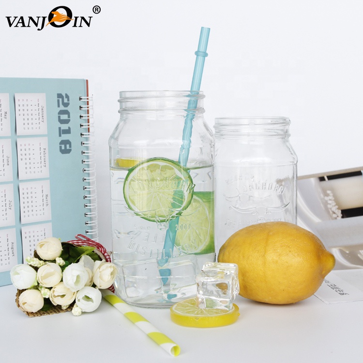 Moonshine Glass Mason Jar 16oz 25oz With Embossed Logo For Food Beverages