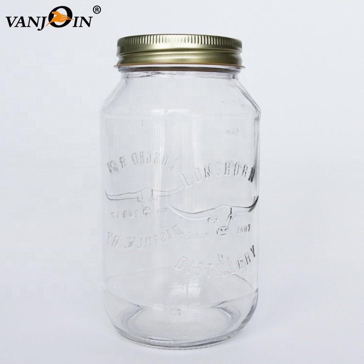 Moonshine Glass Mason Jar 16oz 25oz With Embossed Logo For Food Beverages