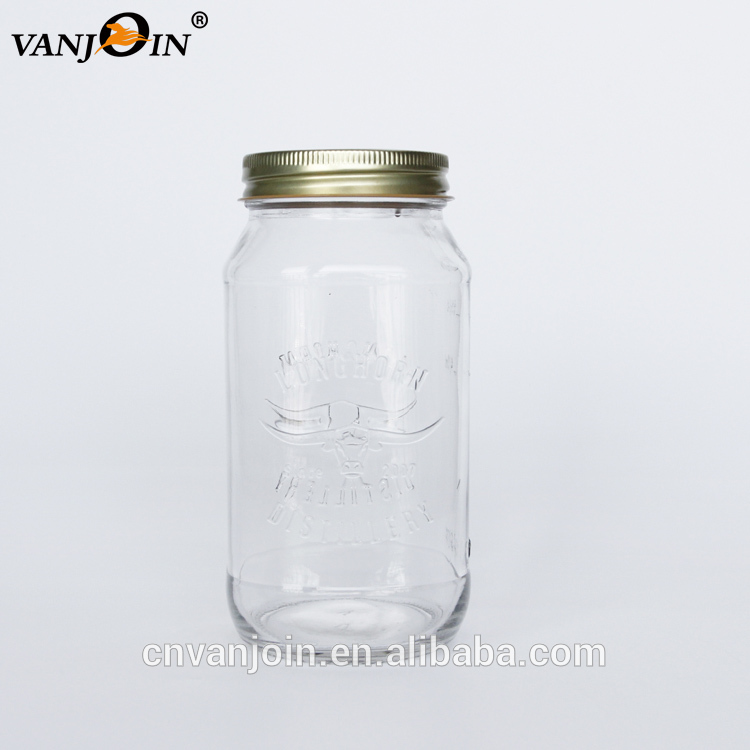 Moonshine Glass Mason Jar 16oz 25oz With Embossed Logo For Food Beverages