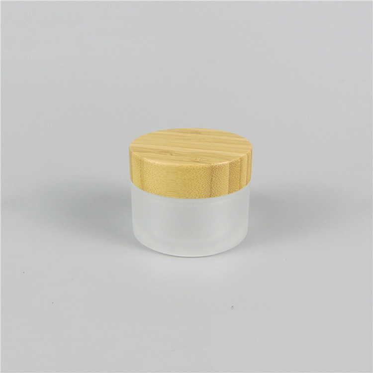 Most Popular Round Wide Mouth Frosted Glass Cosmetic Bamboo Cream Jars With Your Logo