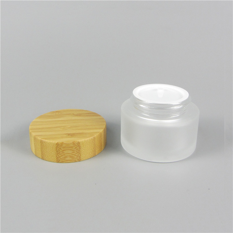 Most Popular Round Wide Mouth Frosted Glass Cosmetic Bamboo Cream Jars With Your Logo