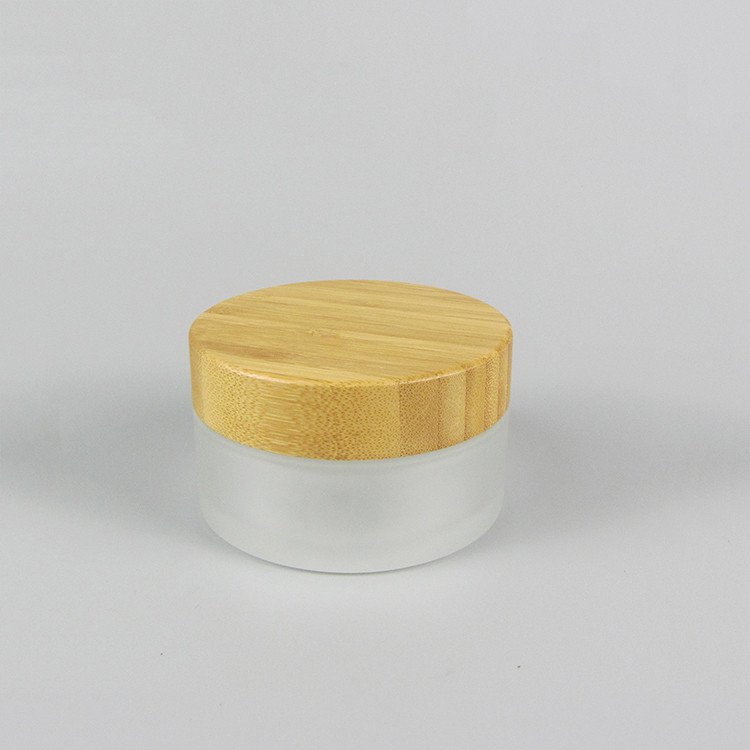 Most Popular Round Wide Mouth Frosted Glass Cosmetic Bamboo Cream Jars With Your Logo