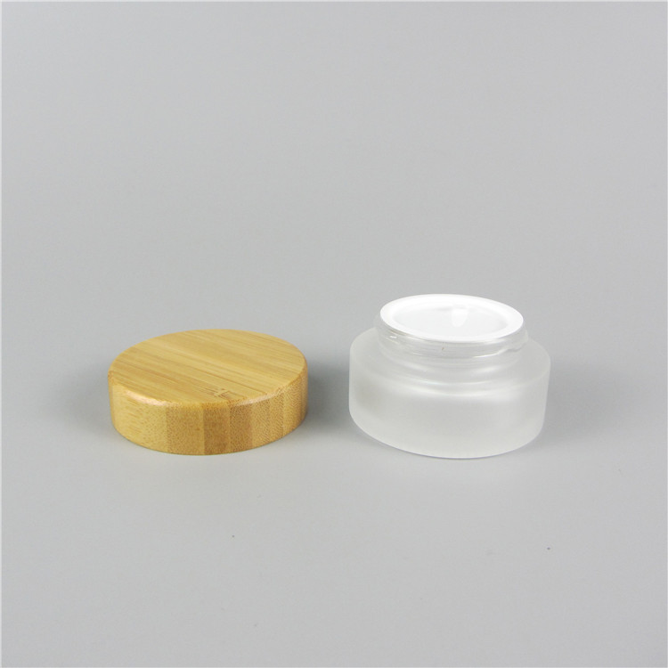 Most Popular Round Wide Mouth Frosted Glass Cosmetic Bamboo Cream Jars With Your Logo